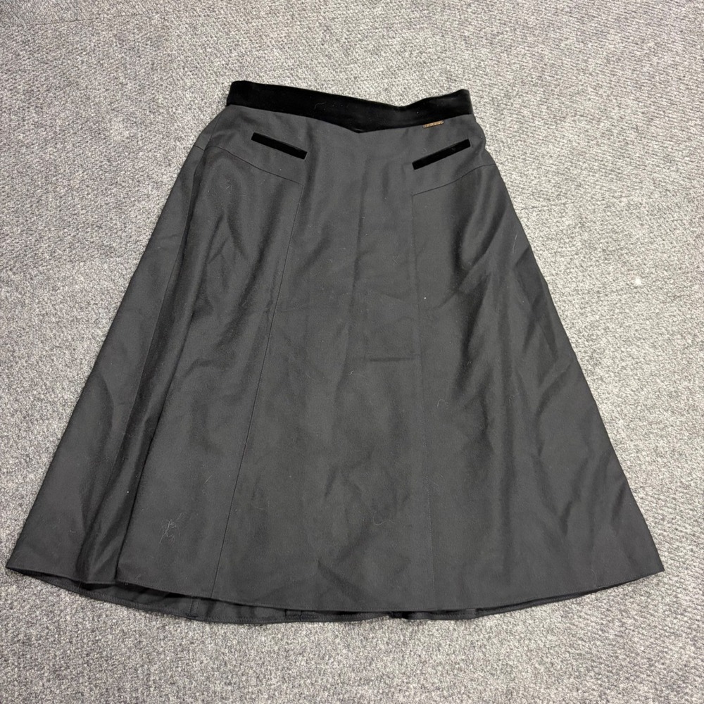 Geiger Collections Black Wool Midi Skirt Velvet Trim Austrian Made Size 44